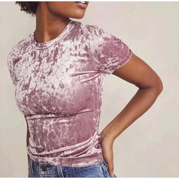 Free People Intimately Velvet Baby Tee Womens XS Pink Crew Neck Short Sleeve Top - Picture 1 of 10